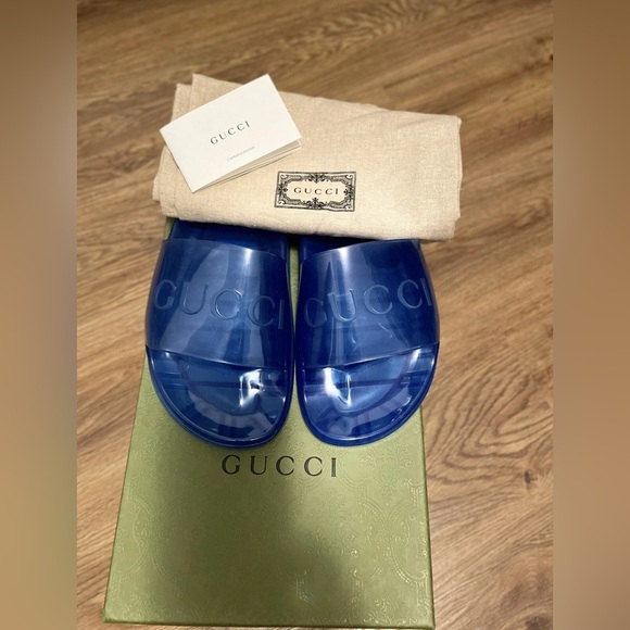 GUCCI Men's Slide Sandals - Gucci Logo, Transparent Blue Size 7 (Women’s 8.5) - Picture 1 of 6